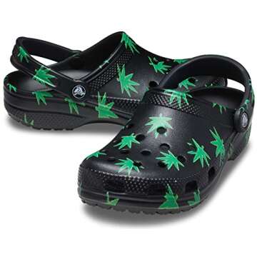 Crocs Unisex Classic Hemp Leaf Clogs, Half Baked and Weed Graphics, Black, Numeric_7 US Men
