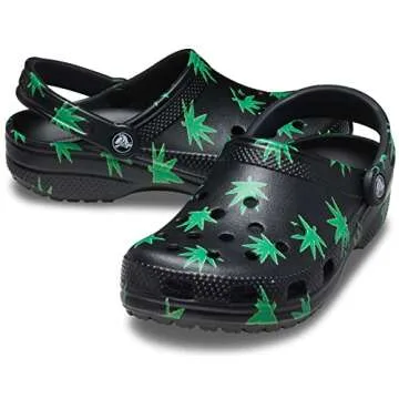 Crocs Unisex Classic Hemp Leaf Clogs, Half Baked and Weed Graphics, Black, Numeric_7 US Men