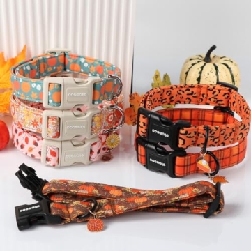 DOGWONG Fall Pumpkin Dog Collar- Cute Fall Holiday Dog Collars Adjustable Halloween Dog Collar for Small Medium Large Dogs L