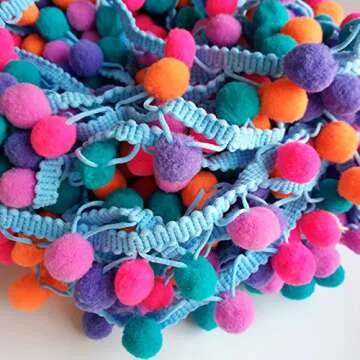 Yalulu 5 Yards Mini Rainbow Pom Pom Tassel Pompom Trim Ball Fringe Ribbon DIY Sewing Accessory Lace Fabric Craft Sewing Supplies (Blue 2)