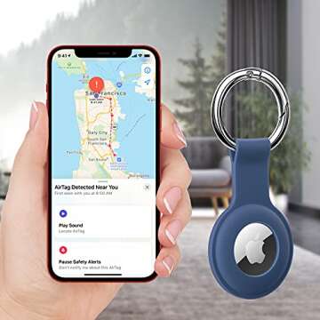 Holder Case for AirTags Ultra Light Silicone Sleeve for AirTags Durable Anti-Scratch Protective Skin Cover with Anti-Losing Keychain Ring Accessory Compatible with Apple AirTags Navy