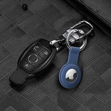 Holder Case for AirTags Ultra Light Silicone Sleeve for AirTags Durable Anti-Scratch Protective Skin Cover with Anti-Losing Keychain Ring Accessory Compatible with Apple AirTags Navy