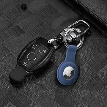 Holder Case for AirTags Ultra Light Silicone Sleeve for AirTags Durable Anti-Scratch Protective Skin Cover with Anti-Losing Keychain Ring Accessory Compatible with Apple AirTags Navy
