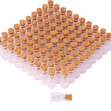 MaxMau 100pcs 1ml Small Mini Glass Bottles Jars with Cork Stoppers Tiny Vials for DIY Art Crafts Wed...