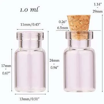 MaxMau 100pcs 1ml Small Mini Glass Bottles Jars with Cork Stoppers Tiny Vials for DIY Art Crafts Wedding Favors