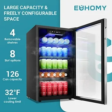 EUHOMY 126 Can Mini Beverage Refrigerator with Glass Door