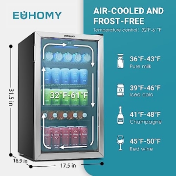 EUHOMY 126 Can Mini Beverage Refrigerator with Glass Door