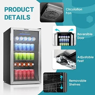 EUHOMY 126 Can Mini Beverage Refrigerator with Glass Door