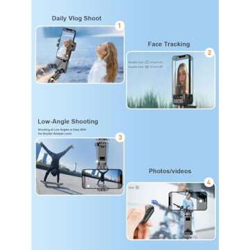 Gimbal Stabilizer for Smartphone,KOSCHEAL 2-Axis Auto Face Tracking Selfie Stick for iPhone,360°Rotation with Remote for Android and iPhone,Ideal for Vlogging,YouTube,TikTok Video Recording