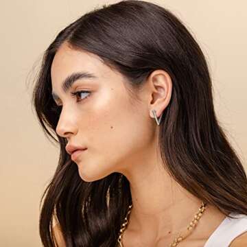 2 Pairs Silver Plated Minimalist Geometric Triangle Huggies Hoop Earrings, V Shaped Hoop Earrings for Women Present 1.3cm/1.8cm…