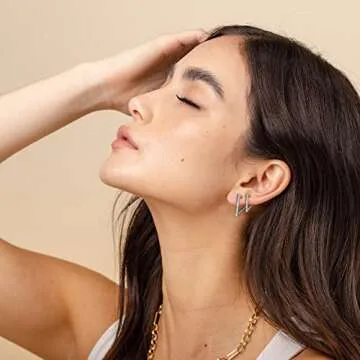 2 Pairs Silver Plated Minimalist Geometric Triangle Huggies Hoop Earrings, V Shaped Hoop Earrings for Women Present 1.3cm/1.8cm…