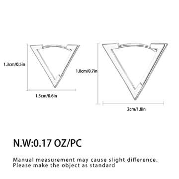 2 Pairs Silver Plated Minimalist Geometric Triangle Huggies Hoop Earrings, V Shaped Hoop Earrings for Women Present 1.3cm/1.8cm…