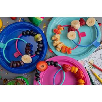 Skercle: the Skewer that's a Circle! Safe, enclosed circular skewers. Tapered Handle. Great for kids snacks, lunchboxes, finger food and party platters. Set of 3 with slim lightweight handle.