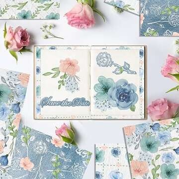 Floral Scrapbook Paper 12 Designs Floral Pattern Paper 24 Sheet Blue Watercolor Rose Retro Floral Double-Sided Decorative Craft Paper DIY Folded Flat for Card (Blue)
