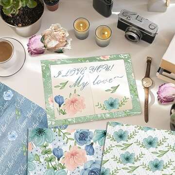 Floral Scrapbook Paper 12 Designs Floral Pattern Paper 24 Sheet Blue Watercolor Rose Retro Floral Double-Sided Decorative Craft Paper DIY Folded Flat for Card (Blue)