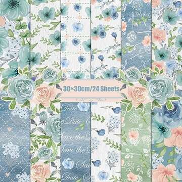 Floral Scrapbook Paper 12 Designs Floral Pattern Paper 24 Sheet Blue Watercolor Rose Retro Floral Double-Sided Decorative Craft Paper DIY Folded Flat for Card (Blue)