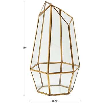 Amazon Brand – Rivet Modern Glass Diamond Candle Holder Lantern Terrarium Decor - 6.25 Inch, Gold-Finished Trim