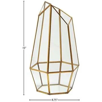 Amazon Brand – Rivet Modern Glass Diamond Candle Holder Lantern Terrarium Decor - 6.25 Inch, Gold-Finished Trim