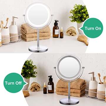 ALHAKIN Lighted Makeup Mirror, 10x Makeup Mirror with Lights, 7 Inch Double Sided Magnifying Vanity Mirror with 3 Color LED Dimmable Desk Lit Cosmetic Mirror