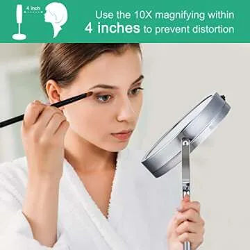 ALHAKIN Lighted Makeup Mirror, 10x Makeup Mirror with Lights, 7 Inch Double Sided Magnifying Vanity Mirror with 3 Color LED Dimmable Desk Lit Cosmetic Mirror