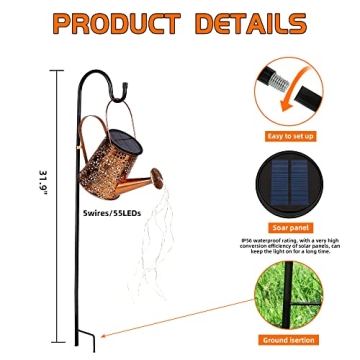 Otdair Solar Watering Can with Decorative Lights for Garden