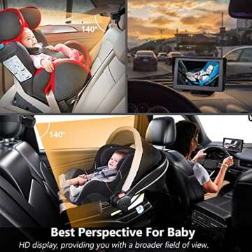 samfiwi Baby Car Mirror, Baby Car Camera Monitor with 4.3'' HD Night Vision Display and The Car Seat Camera for Baby Rear Facing with Wide Clear View to Easily Observe The Baby's Move While Driving