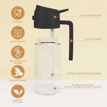 SWEET VIEW Oil Sprayer for Cooking, 16oz/470ml 2 In 1 Glass Olive Oil Sprayr & pourer for Kitchen, Air Fryer, Cooking, Salad, BBQ (Black)