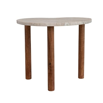 Modern Marble and Wood Side Table in Beige and Natural