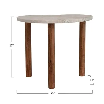 Modern Marble and Wood Side Table in Beige and Natural