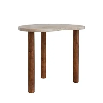 Modern Marble and Wood Side Table in Beige and Natural