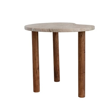 Modern Marble and Wood Side Table in Beige and Natural