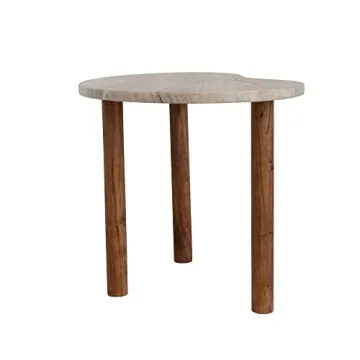 Modern Marble and Wood Side Table in Beige and Natural