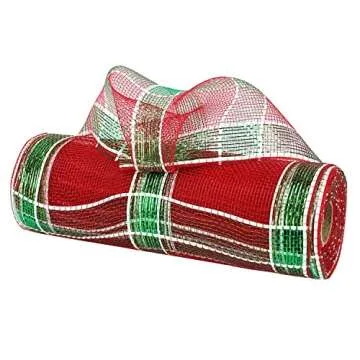 HUIHUANG Christmas Deco Mesh Metallic Foil Red White Green Deco Mesh Ribbon Decorative Mesh Ribbon for Christmas Tree Wreaths Swag Garland Bows Basket Crafts Wrapping Supplies -10" X 4 Rolls