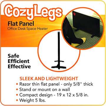 Cozy Products New and Improved Cozy Legs, Flat Panel Space Heater for Home and Office, Portable Heat...