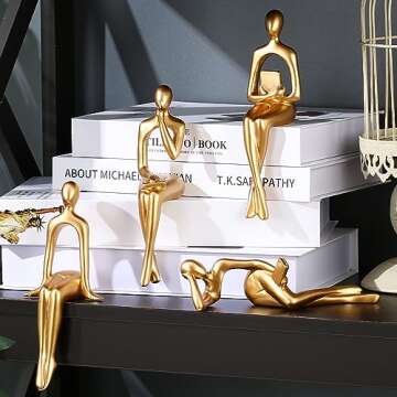 CYYKDA Bookshelf Decor Gold Thinker Statue Figurines Set of 4-Decorate Your Home, Office, or Shelf with Abstract Art Sculptures- Deal for Birthday, Christmas, Thanksgiving, Mom Gifts
