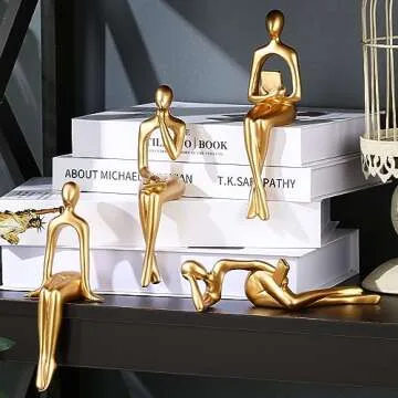 CYYKDA Bookshelf Decor Gold Thinker Statue Figurines Set of 4-Decorate Your Home, Office, or Shelf with Abstract Art Sculptures- Deal for Birthday, Christmas, Thanksgiving, Mom Gifts