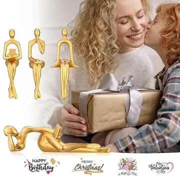 CYYKDA Bookshelf Decor Gold Thinker Statue Figurines Set of 4-Decorate Your Home, Office, or Shelf with Abstract Art Sculptures- Deal for Birthday, Christmas, Thanksgiving, Mom Gifts