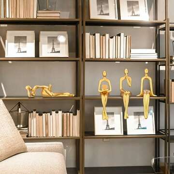 CYYKDA Bookshelf Decor Gold Thinker Statue Figurines Set of 4-Decorate Your Home, Office, or Shelf with Abstract Art Sculptures- Deal for Birthday, Christmas, Thanksgiving, Mom Gifts