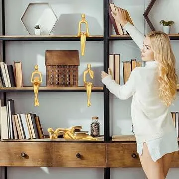 CYYKDA Bookshelf Decor Gold Thinker Statue Figurines Set of 4-Decorate Your Home, Office, or Shelf with Abstract Art Sculptures- Deal for Birthday, Christmas, Thanksgiving, Mom Gifts