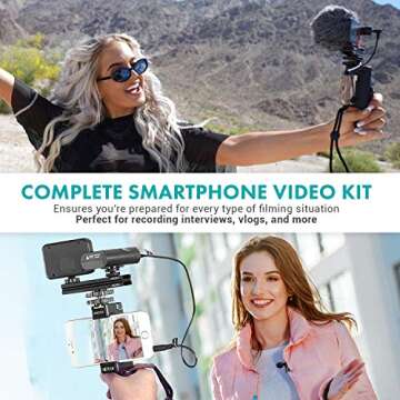 Movo V8 Huge Vlogging Kit for iPhone with Tripod, Grip, Microphones, LED Lights, and Wireless Remote Vlog Kit - YouTube Starter Kit for iPhone or Samsung - iPhone Vlogging Kit Equipment