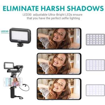 Movo V8 Huge Vlogging Kit for iPhone with Tripod, Grip, Microphones, LED Lights, and Wireless Remote Vlog Kit - YouTube Starter Kit for iPhone or Samsung - iPhone Vlogging Kit Equipment