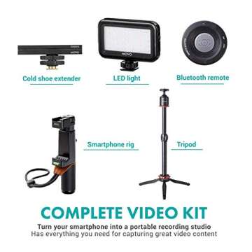 Movo V8 Huge Vlogging Kit for iPhone with Tripod, Grip, Microphones, LED Lights, and Wireless Remote Vlog Kit - YouTube Starter Kit for iPhone or Samsung - iPhone Vlogging Kit Equipment