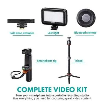 Movo V8 Huge Vlogging Kit for iPhone with Tripod, Grip, Microphones, LED Lights, and Wireless Remote Vlog Kit - YouTube Starter Kit for iPhone or Samsung - iPhone Vlogging Kit Equipment
