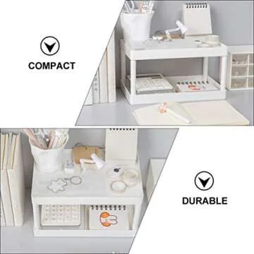 Hemoton Desktop Storage Rack Organizer Double-Layer Cosmetic Stationery Storage Holder Table Sundries Display Shelf for Kitchen Bathroom Office Dorm White