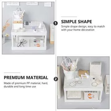 Hemoton Desktop Storage Rack Organizer Double-Layer Cosmetic Stationery Storage Holder Table Sundries Display Shelf for Kitchen Bathroom Office Dorm White