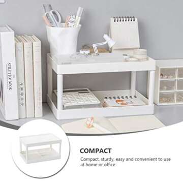 Hemoton Desktop Storage Rack Organizer Double-Layer Cosmetic Stationery Storage Holder Table Sundries Display Shelf for Kitchen Bathroom Office Dorm White
