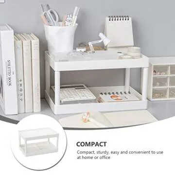 Hemoton Desktop Storage Rack Organizer Double-Layer Cosmetic Stationery Storage Holder Table Sundries Display Shelf for Kitchen Bathroom Office Dorm White