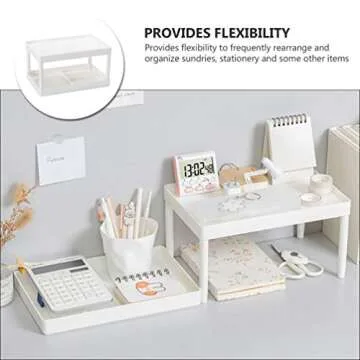 Hemoton Desktop Storage Rack Organizer Double-Layer Cosmetic Stationery Storage Holder Table Sundries Display Shelf for Kitchen Bathroom Office Dorm White