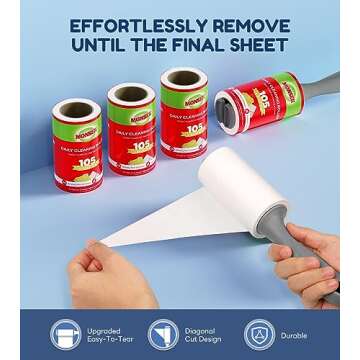 MONSEK 4X Extra Sticky Lint Roller for Pet Hair, Lint Rollers 315 Sheets Mega Value Set, Pet Hair Remover with 3 Upgraded Handle 3 Rollers, Portable Lint Remover for Clothes, Furniture, Dog & Cat Hair