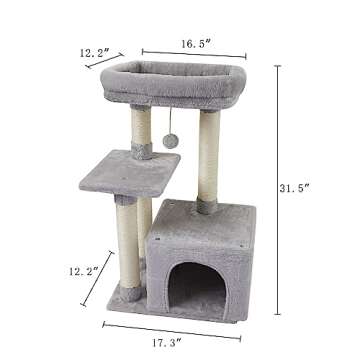 FISH&NAP Cute Cat Tree Kitten Cat Tower for Indoor Cat Condo Sisal Scratching Posts with Jump Platform Cat Furniture Activity Center Play House Grey